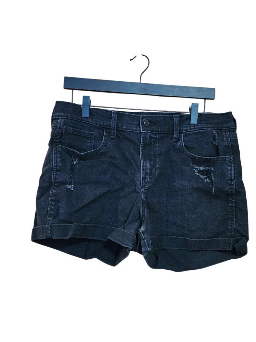 Old Navy Boyfriend Cuffed distressed black womens jean shorts size 12